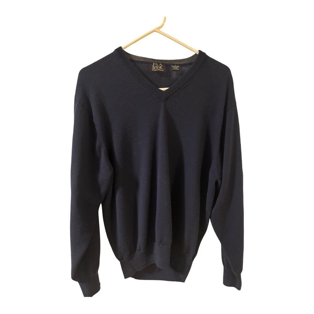 Men's Navy V-Neck Preppy Old Money Merino Wool Classy Sweater Size Large